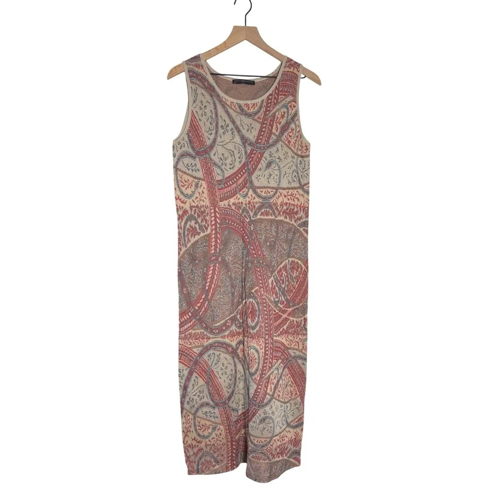Peruvian Connection  Paisley Knit Sleeveless Midi Sheath Dress Medium‎